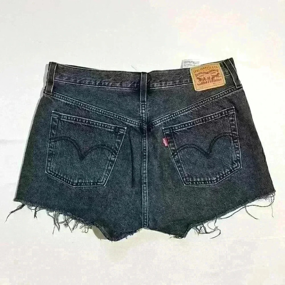 Pants - Levi's Black Frayed Hem Button Fly 501 Shorts Womens Size 32